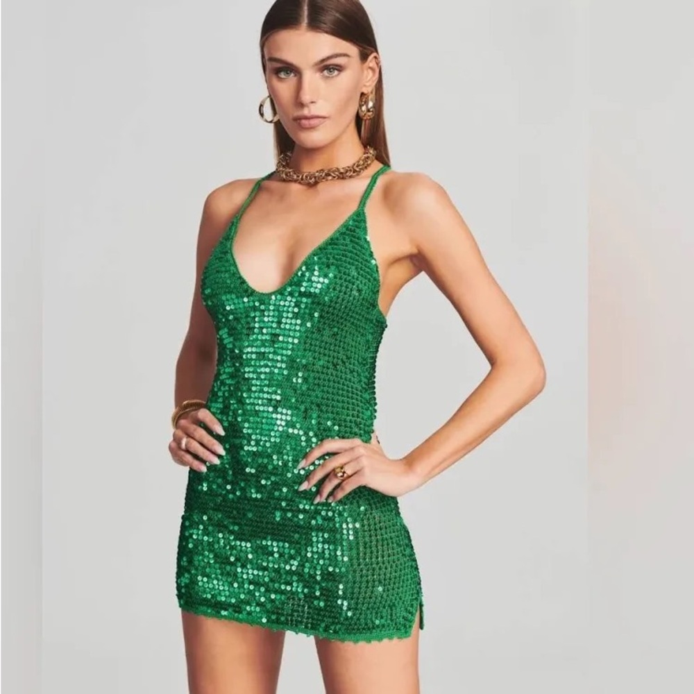 NWT Retrofete Elliana Green Sequin Mini Dress